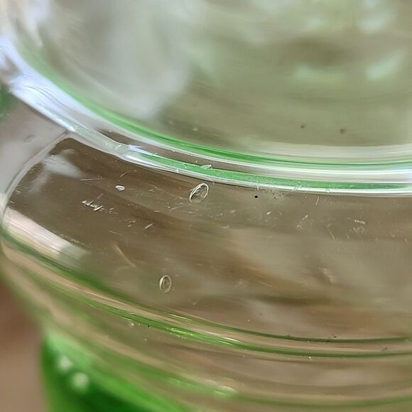 Vintage Vaseline Glass Pitcher Uranium Etched Glass Floral - Picture 8 of 13